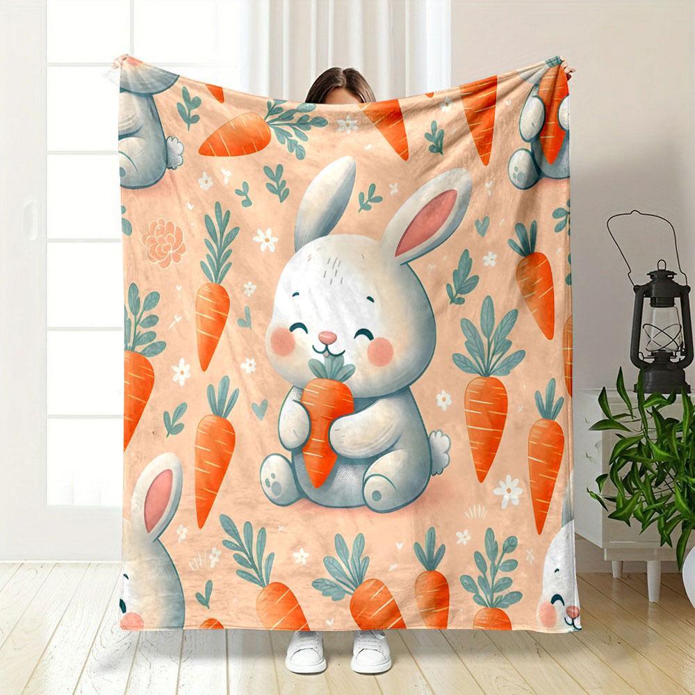 Cute Bunny with Carrots Pattern Print Blanket Soft and Cozy Perfect for the Living Room Bed Sofa or a Nap,gift