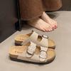 Summer Flat Bottom One Word with Square Buckle Thick Sole Beach Sandals Large Size Cool Slippers
