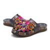 Johnature Pantoufles Femmes Chaussures En Cuir Véritable Peint À La Main À L'extérieur Diapositives À La Main Fleur Sandales Plates