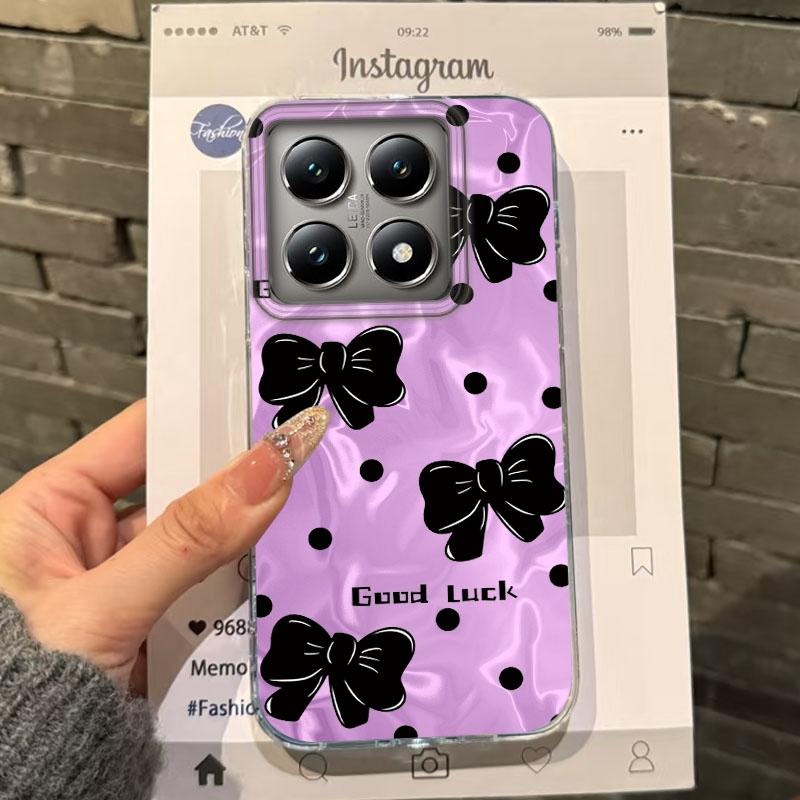 Cute Love Heart Bow Girls Water Texture Phone Case For Xiaomi 14T 13T Pro 14Tpro 11 Lite 5G NE Silicone Shockproof Fundas Cover