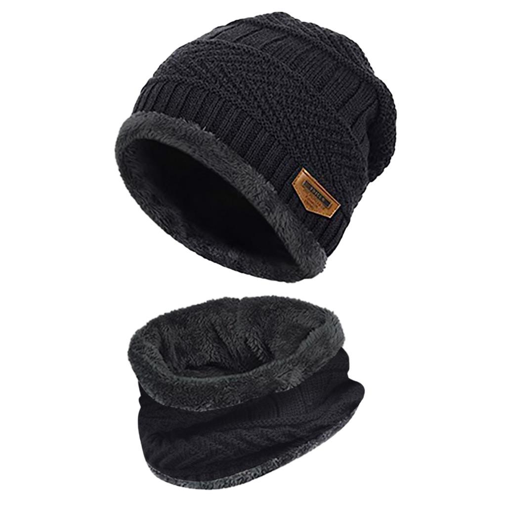 

Men Warm Winter Thicken Hat And Scarf Two-Piece Knit Windproof Cap
