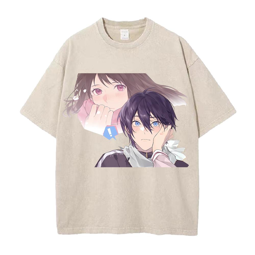 Anime Noragami Yato Iki Hiyori Graphic T Shirt Men Women Clothing Casual Cotton Tshirt Vintage Washed T-shirt Harajuku Male Tops