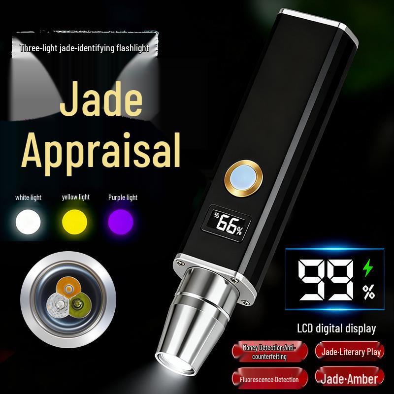 

Triple-Source High-Intensity Jadeite Flashlight for Identifying Jadeite, Amber, Jewelry, and Artifacts Silver Jadeite Light w/ Battery & USB