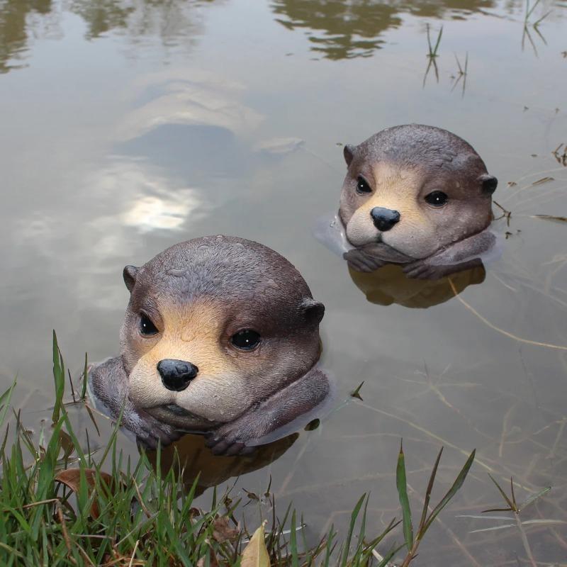 1PCS Outdoor Garden Yard Aquarium Pond Decorative Floating Otter Head Statue Ornaments Garden Decoration