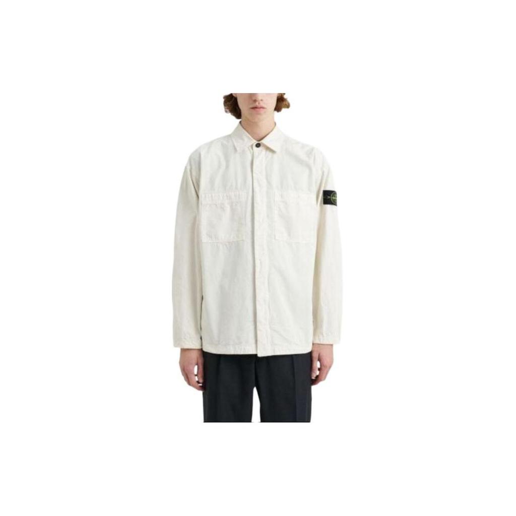 STONE ISLAND Solid Color Logo Polo Long Sleeve Shirt With Chest Pocket Men Shirts White 7915112WN-V0197