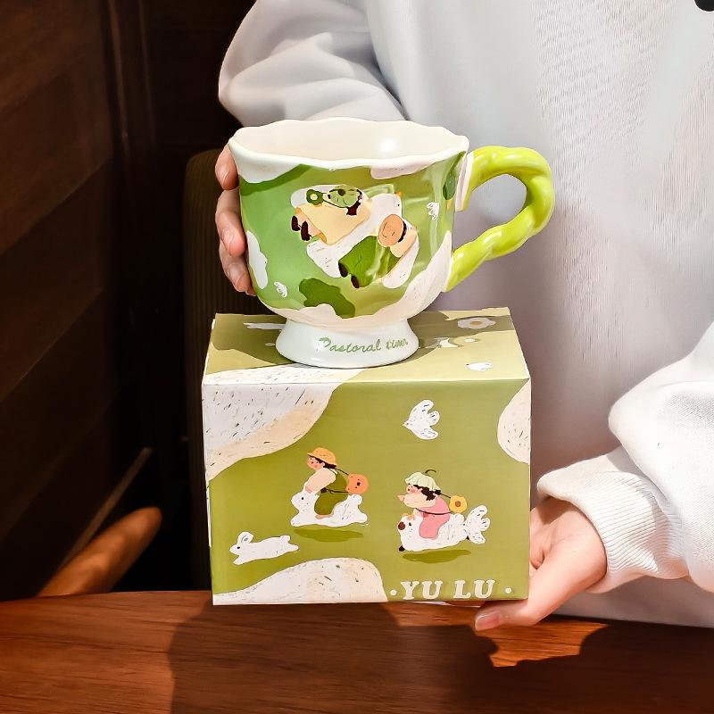 

Зеленая и милая кружка для пары, керамическая чашка для питья воды и с высоким внешним видом. Новая чашка для кофе с молоком для мужчин 420ML