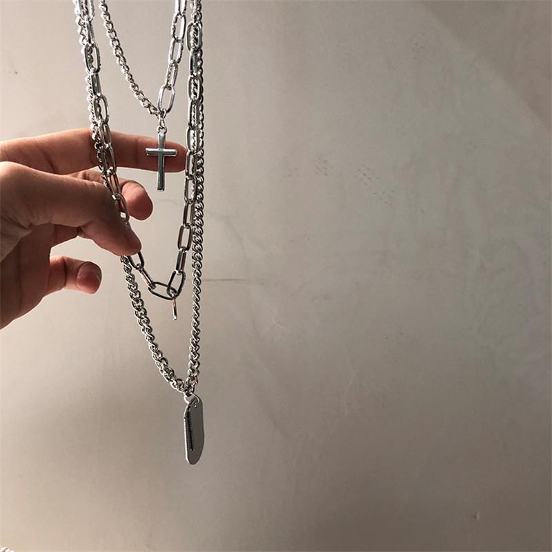 Cross Multi-layer Pendant Necklace Retro Hipster Hip Hop Rock Clavicular Choker Necklace Stainless Steel