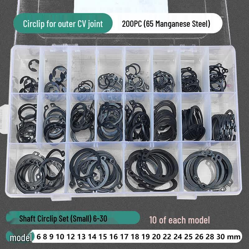 65 Mn Steel C-Type Snap Ring Assortment Set (200 Pcs)