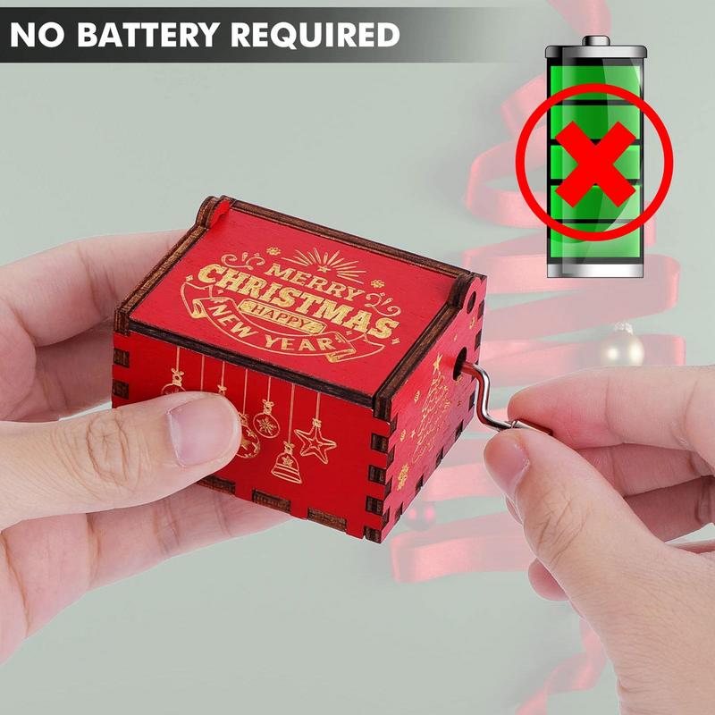 Christmas Theme Music Box Vintage Wooden Hand-cranked Music Toy Holiday Gift For Homes Dorms Living Rooms Bedrooms Decorations