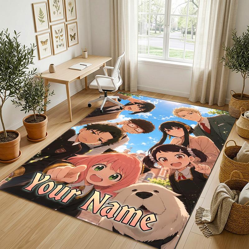 Personalized Crystal Velvet Carpet,Spy × Family Custom Printed Name, Plush Area Rug For Home Indoor Decor