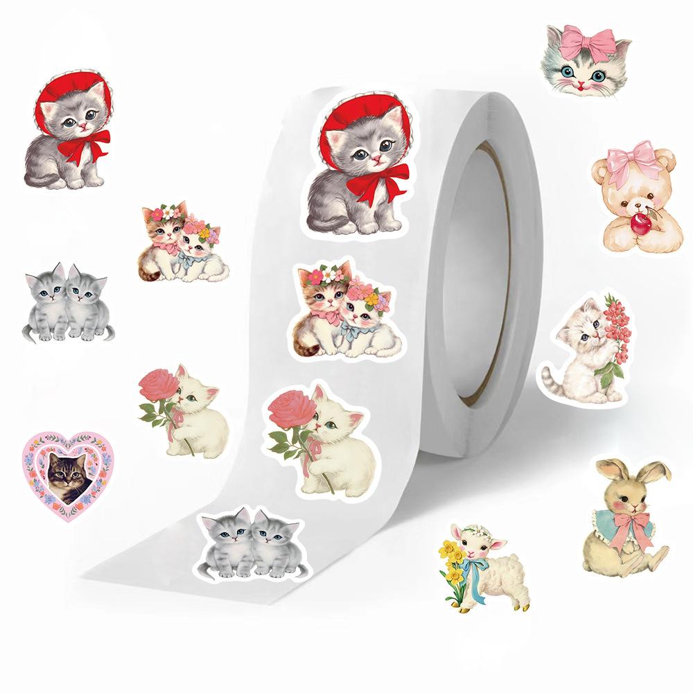 500 Pictures/roll Roll Sticker Hot-selling Tape Cartoon Bear Aesthetic Sticker Hand Account Material Decorative Envelope Mouth