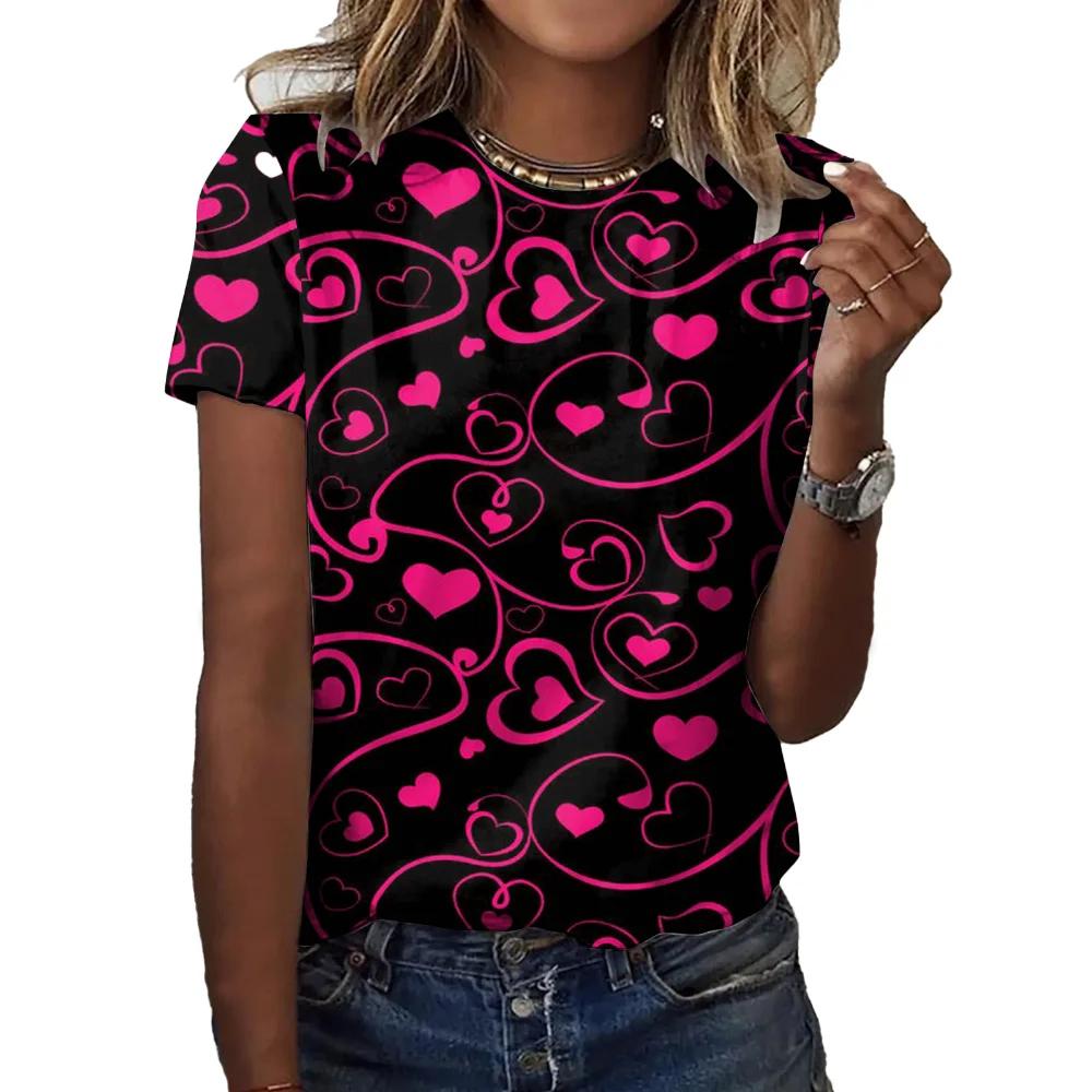 Women's Fashion T-shirts Love Printing Beautiful Girls Tee O-neck Short Sleeve Ladies Clothes Leisure Street Female T-shirt Tops