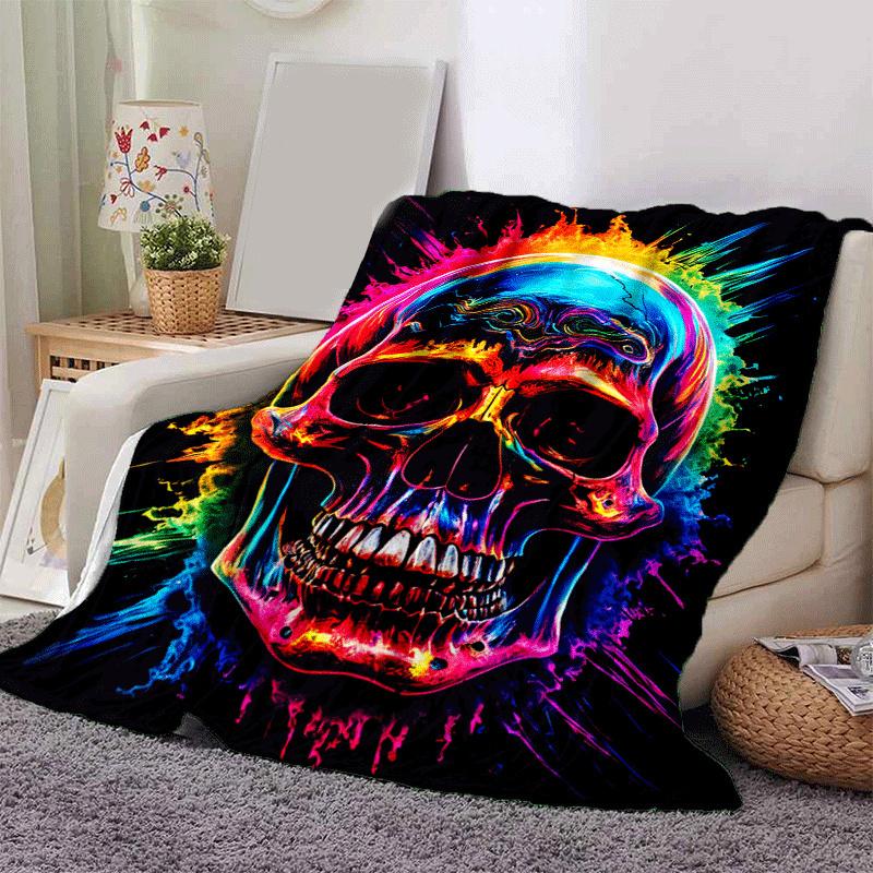 1 Stück leichte Flanelldecke mit Totenkopfmuster, Bequeme und warme Decke, für Sofa, Bett, Couch, Büro, Geeignet als Geschenkdecke
