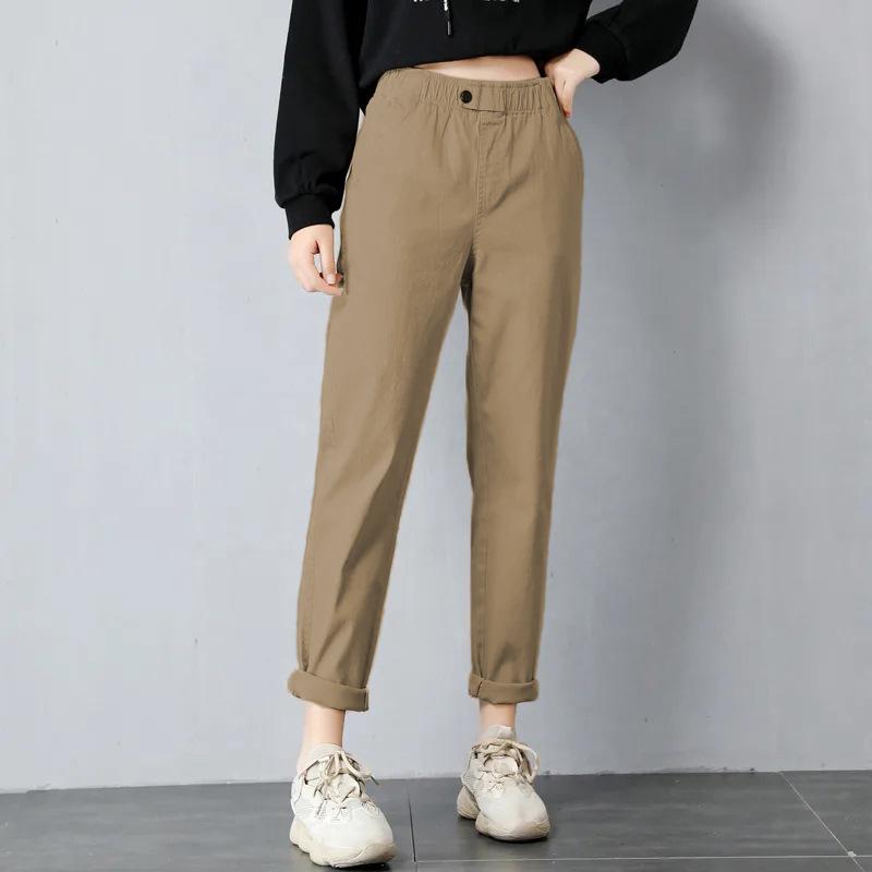 WTEMPO Plus Size High Waist Loose Fit Slimming Haren Pants Cropped Pants for Women