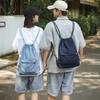 Mochila Washed Drawstring Canvas Bag for Women's Retro Fashion Travel Backpack Unisex Solid Color Denim Backpack