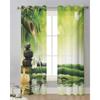 Zen Stone Forest Green Bamboo Forest Water Chiffon Transparent Curtains Perfect for Living Room Bed Chamber Decoration Window Voiles Tulle Curtain