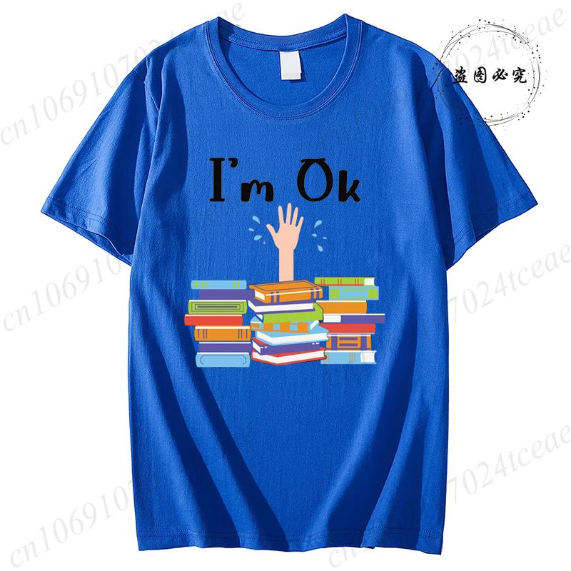 Unisex Funny Book Print Tshirt Girl Short Sleeve Crew Neck Casual Top for Summer  Spring Im Ok Bookish Reading Unisex Clothing