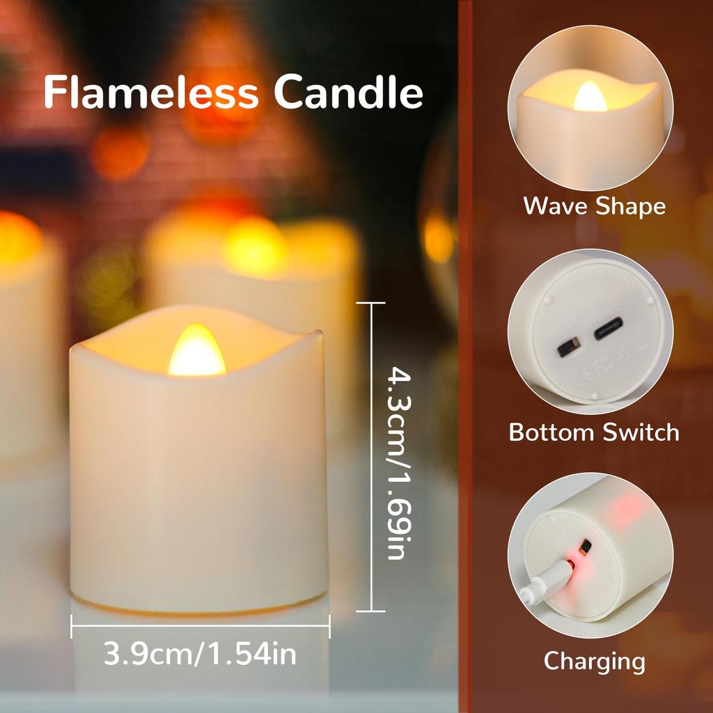 PChero Rechargeable LED Candle Lights, Flameless, USB Rechargeable, Night Light, Atmosphere Light, Timer Function, Pillar Candle, OutdoorIndoor