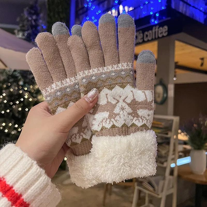 Handschuhe Winter Damen Niedlich Plus Samt Touchscreen Punkte Um Warm Zu Halten Winter Studenten Kältebeständige Reiten Plüsch Handschuhe