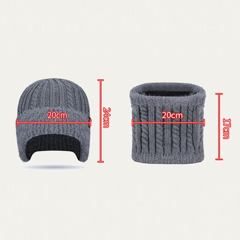 Wool Hat Scarf Two-Piece Winter Knitted Hat for Men Women Outdoor Riding Windproof Ear Protection Warm Hat