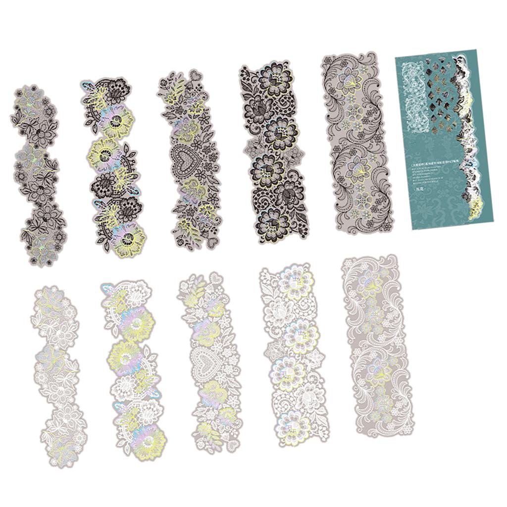 10PCS Natural Vintage Sticker Lace Aesthetic Stamping Decorative Sticker for Scrapbook Journal Album Notebook Flower