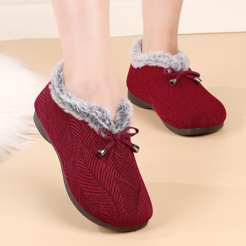 Winter New Middle-aged and Old Thickened Snow Boots Mother Cotton Shoes Velvet Women's Cotton Shoes Soft-soled Bow Women's Cotton Shoes