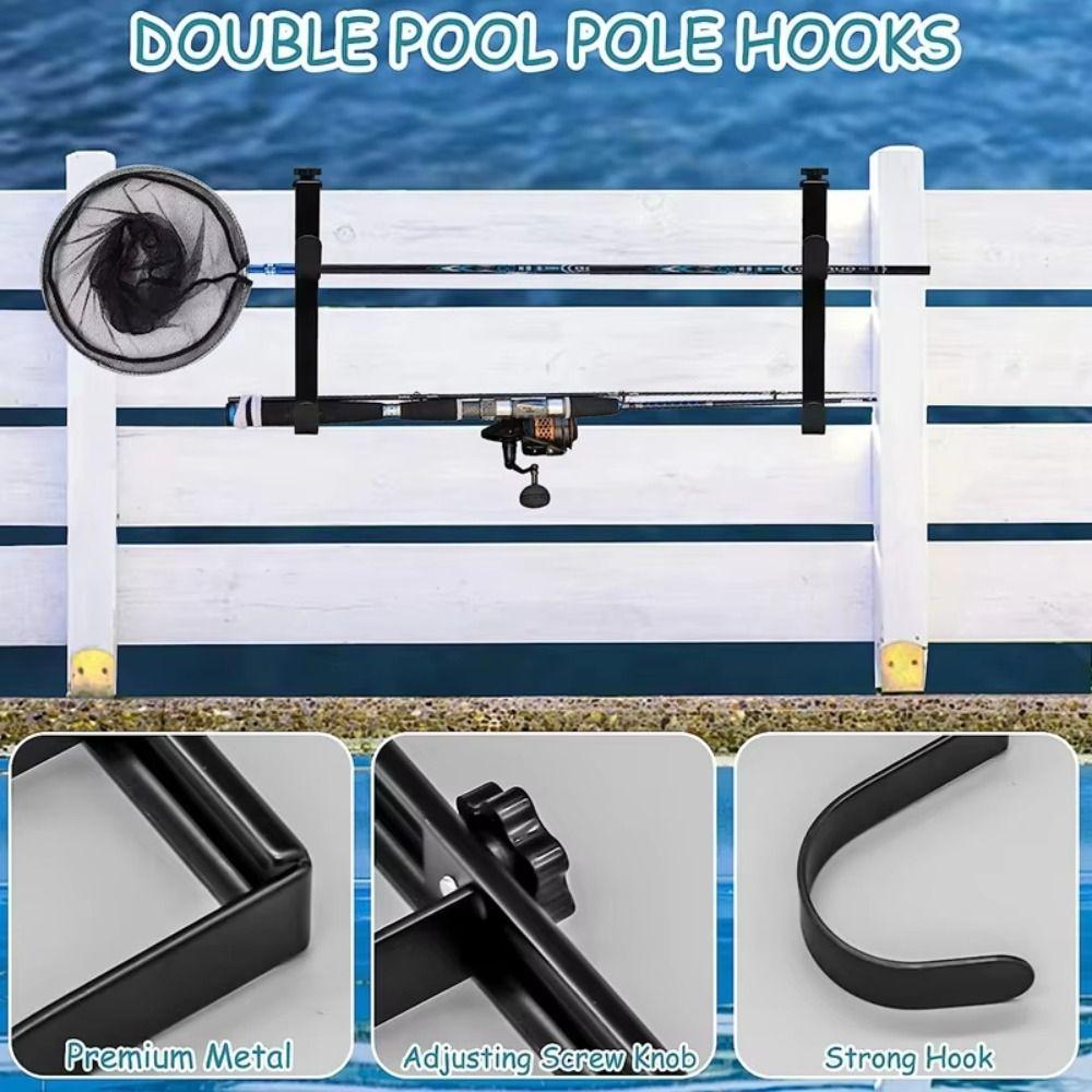 2Pcs Metal Pool Pole Fixing Hooks Double Hook Fence Hooks Sturdy Pool Pole Hanger  Net Storage
