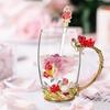 Glass Coffee Enamels Mug with Steel Spoon ,Best Birthday Valentines Gifts for Women,Enamel Flower Lead-free Glass Coffee Mugs Tea Cup