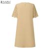 ZANZEA Women Casual Round Neck Short Sleeve Patchwork Embroidered Dress