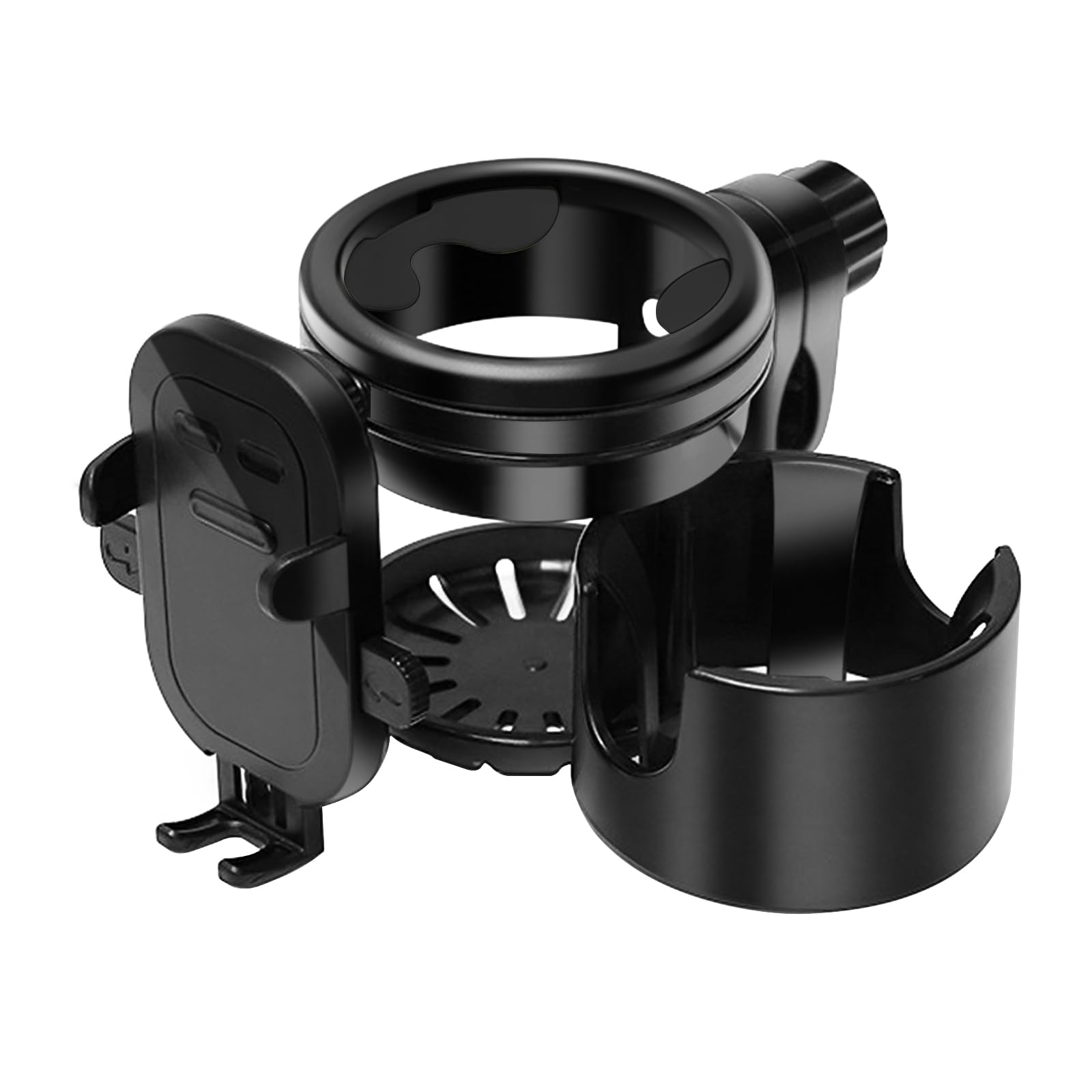 

Держатель для бутылки на коляску, регулируемый, для смартфона, съемный, вмещает 2 бутылки, складывается, совместим с и самокатами, держатель, держатель, вращение на 360 градусов, чёрный