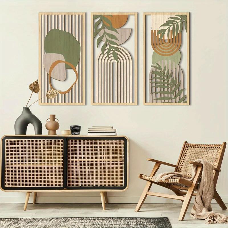 3 Stuks/Set Houten Ambachten Huisdecoratie Hangers Saliegroen Abstract Houten Muur Modern Kunstwerk Neutrale Muurdecoratie