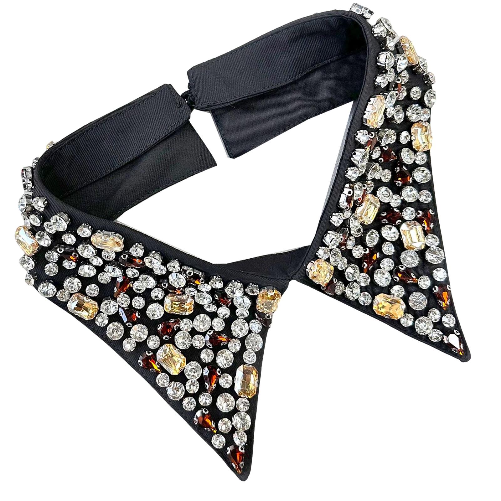 

Detachable False Collar Rhinestones Beaded Lapel Accessory for Sweater and Dress for Lady Girl Half Shirt Collar чорний