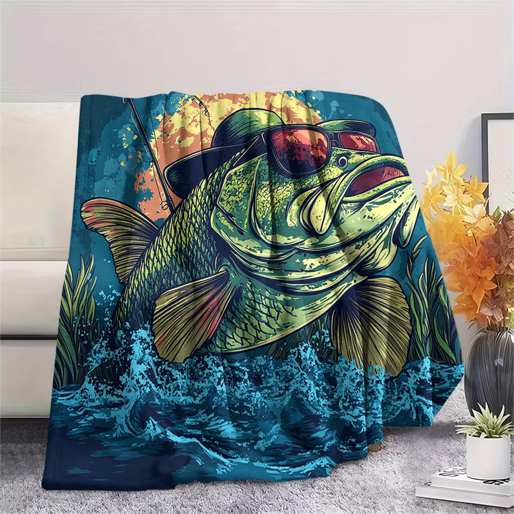 Fish Print Flannel Blanket, High Quality Comfortable for All Seasons, Home Decor, Warmth and Comfort, Perfect for Christmas Gifts