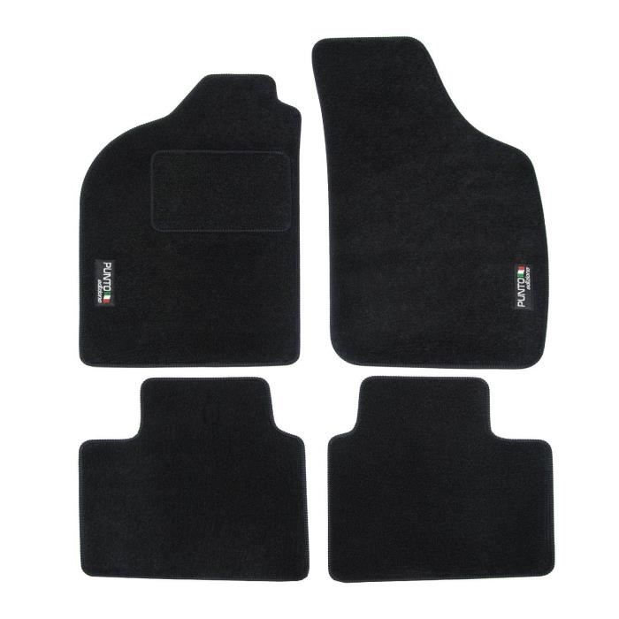 Tapis de sol - Logo - Fiat Punto I - Velours noir - 4 pièces - Ajustement précis