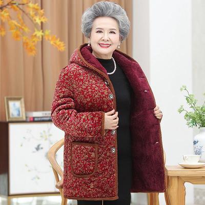 Women's Mid-Length Winter Jacket: Grandma Style, Fleece-Lined, Thickened Cotton for 60s-70s Cold Protection.