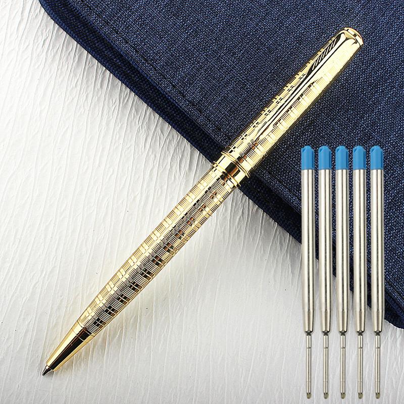 Luxury Metal Ballpoint Pen Stainless Steel Golden Trim Gift Writing Stationery Office School Supplies