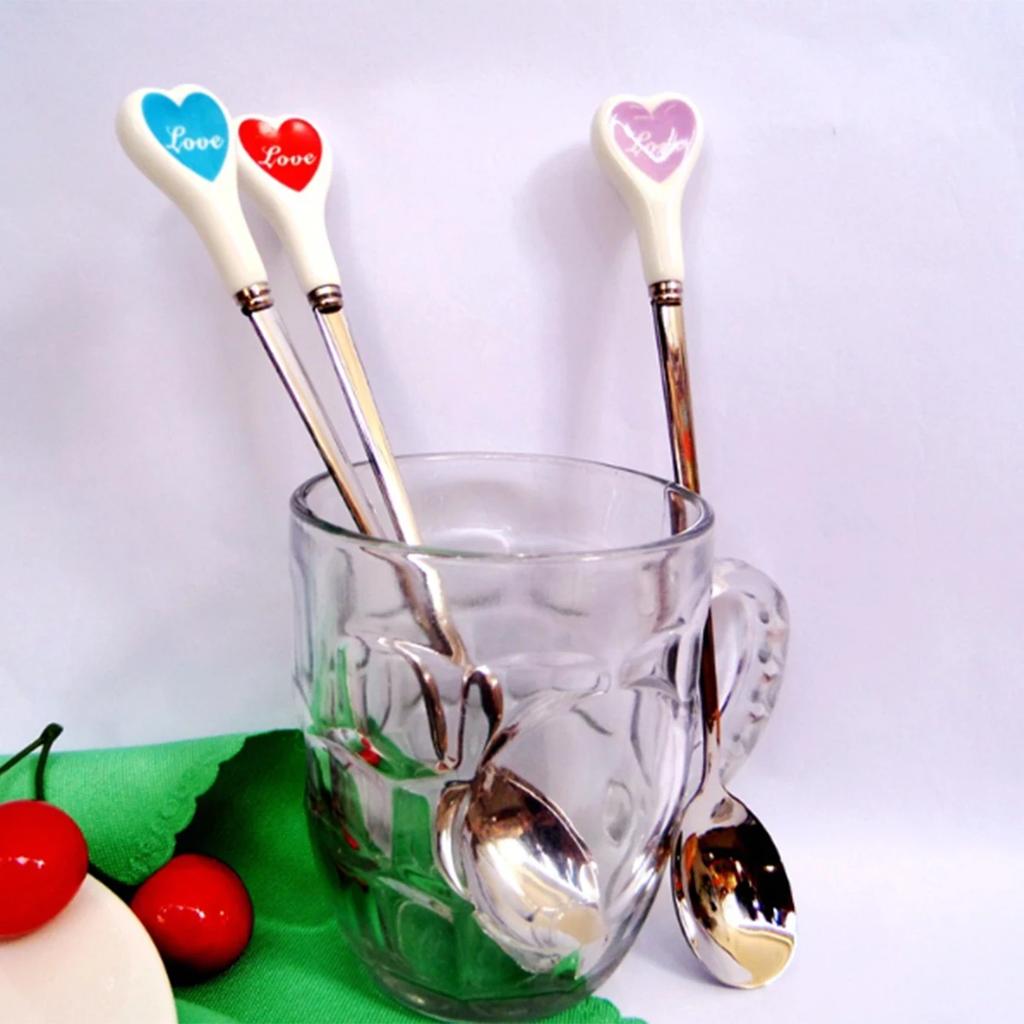 Random-creative Stainless Steel Spoon, Heart-shaped Ceramic Coffee Stirrer, Honey Spoon, Tea Spoon, and Ice Cream Dessert Spoon