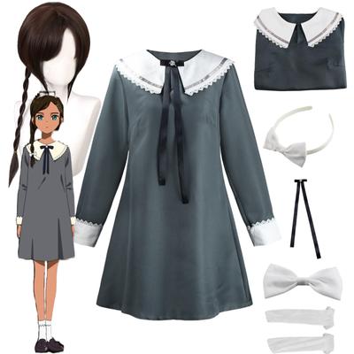 Anime WONDER EGG PRIORITY Neiru Aonuma Cosplay Costume Wig with Kawaii Dark Gray Dresses Accessories Outfits Christmas Clothing