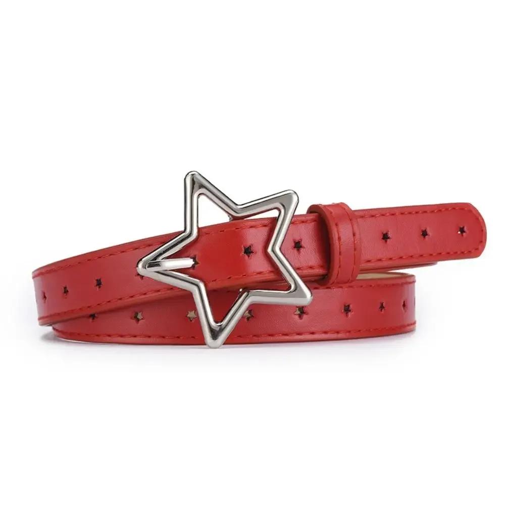 PU Leather Five-point Star Waistband Ins Adjustable Heart Star Belt Waist Belt Thin Women Waist Belt Men