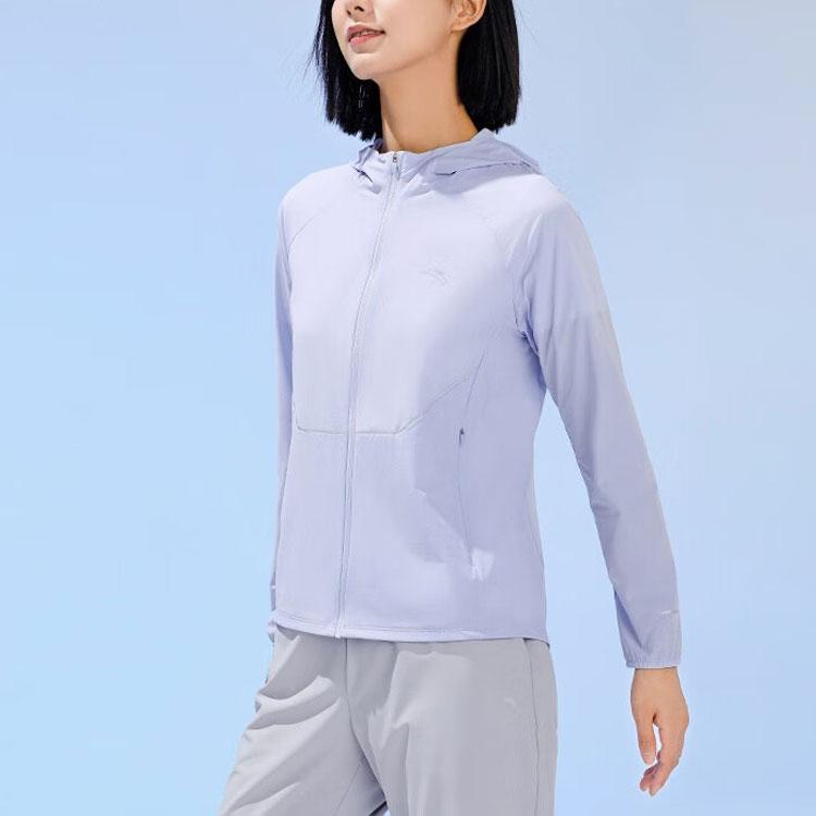 Anta Running Series Solid Color Sun Protection Hooded Windbreaker Jacket Women Outerwear Light-Purple 162325601-2