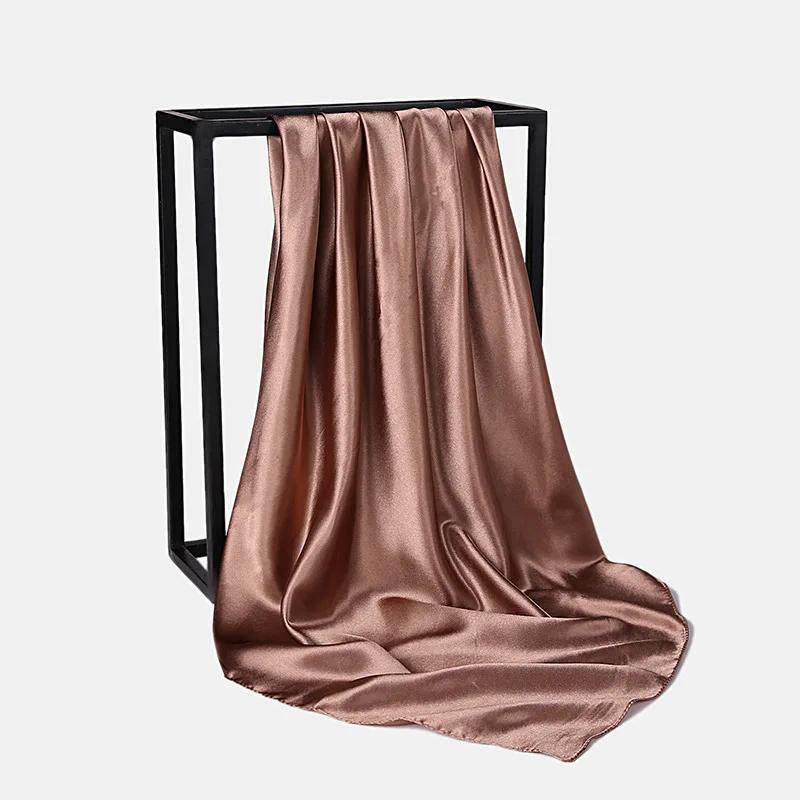 90Cm Solid Colors Neckerchief Hijab Scarf For Women Silk Satin Headband Hair Scarves Female Square Shawls Head Scarfs For Ladies