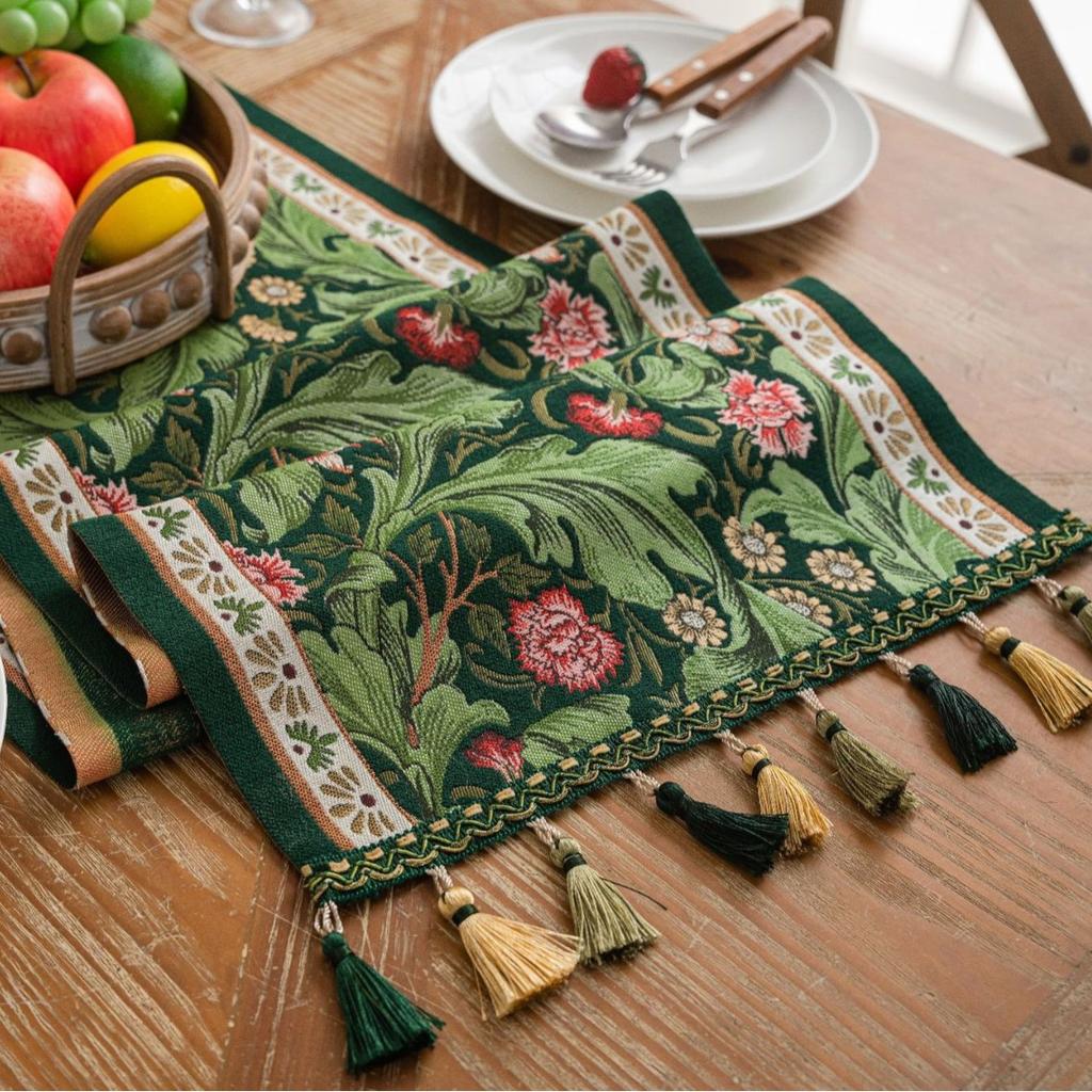 Plant Flower Table Runner with Tassels Jacquard Living Room Cabinet Cover Kitchen Dining Table Runner Party Decoration