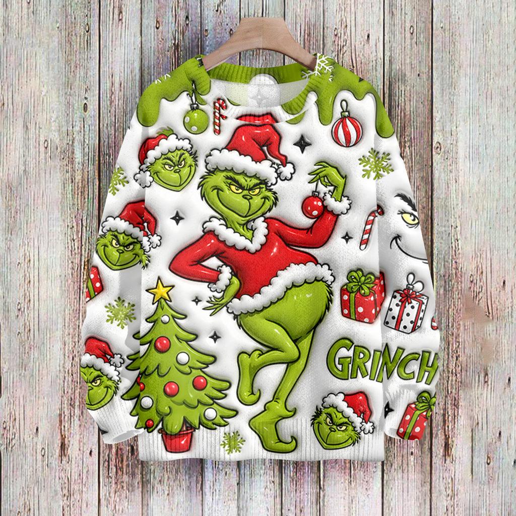 Women's Casual Long Sleeve Cute Christmas Print Neck Knit Sweater
