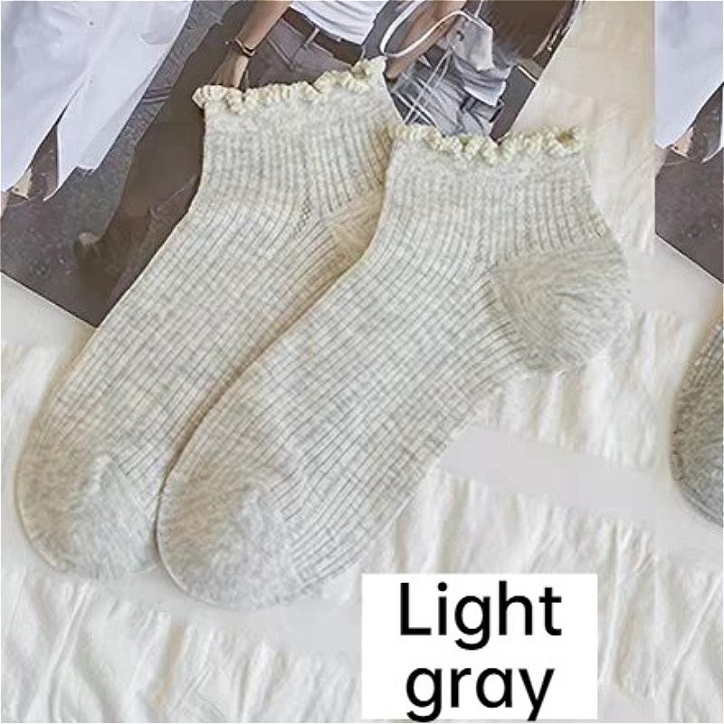 5pcs New Summer thin women's socks simple breathable comfortable short tube lace socks spring summer solid color mesh socks