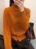 Korean double-breasted stand-up neck knitted cardigan women's autumn and winter design sense temperament loose sweater jacket huge good-looking top