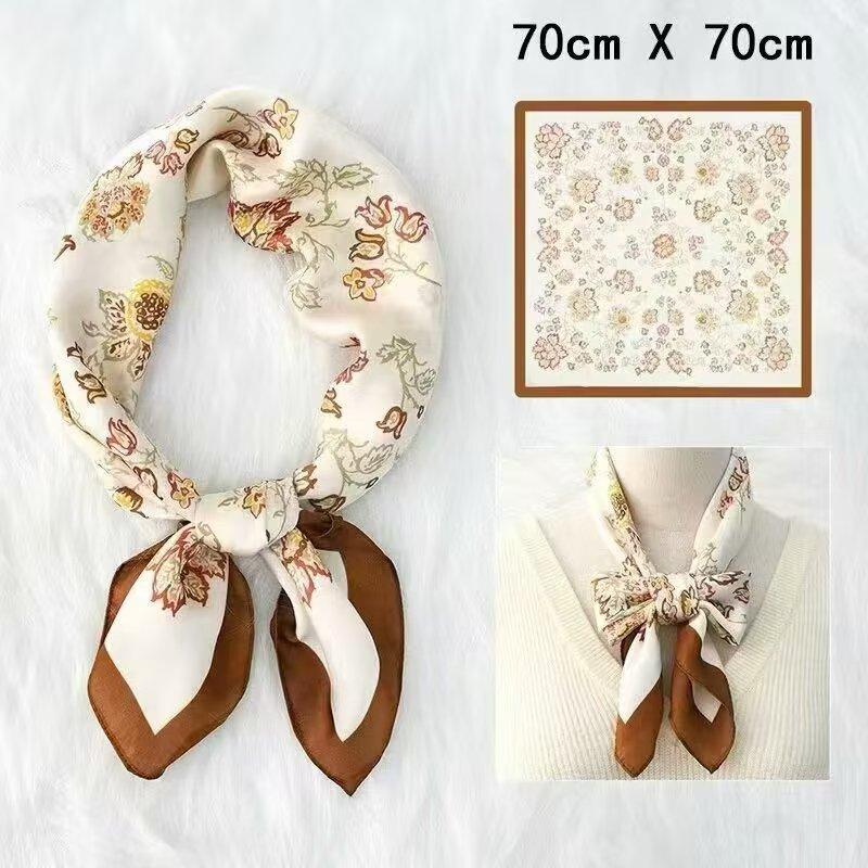 Neuer 70 * 70 cm quadratischer Schal im koreanischen Stil, Seidenschal, Ganzjahres-Sonnenschutzschal, Tasche binden, Stirnband, vielseitig