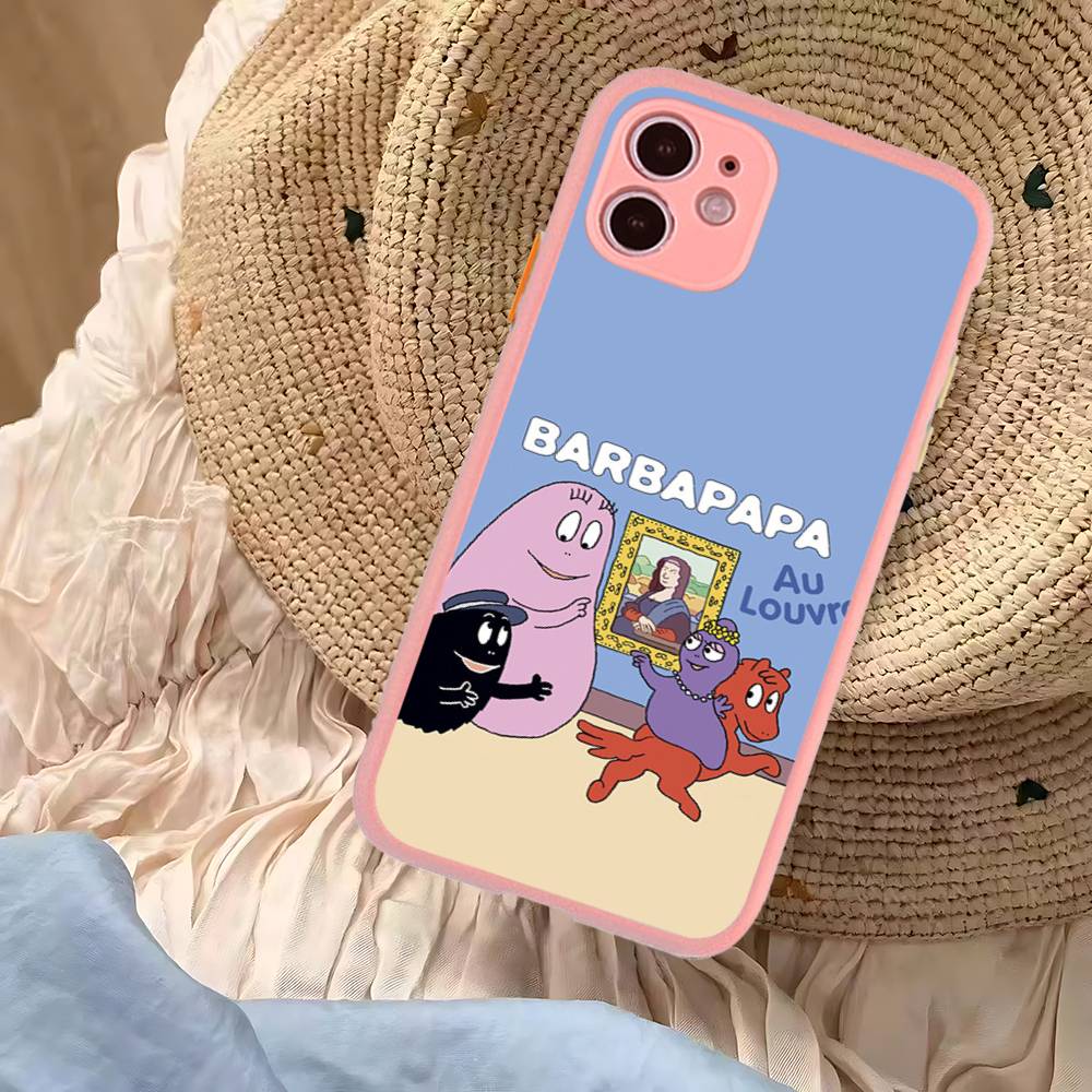 Cute Cartoon Barbapapa Phone Case For iPhone 16 15 14 Plus 15 13 12 11 Pro Max X XS MAX Matte Cover