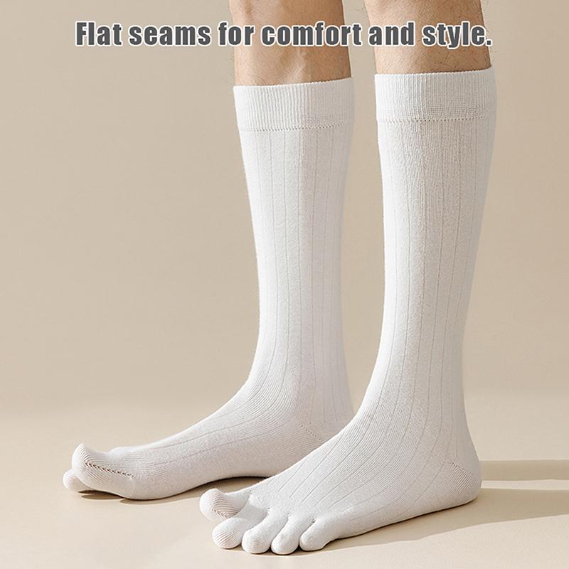 Men Toe Socks Long Cotton Simple Business Stockings Breathable 5 Finger Socks Calf For 4 Seasons