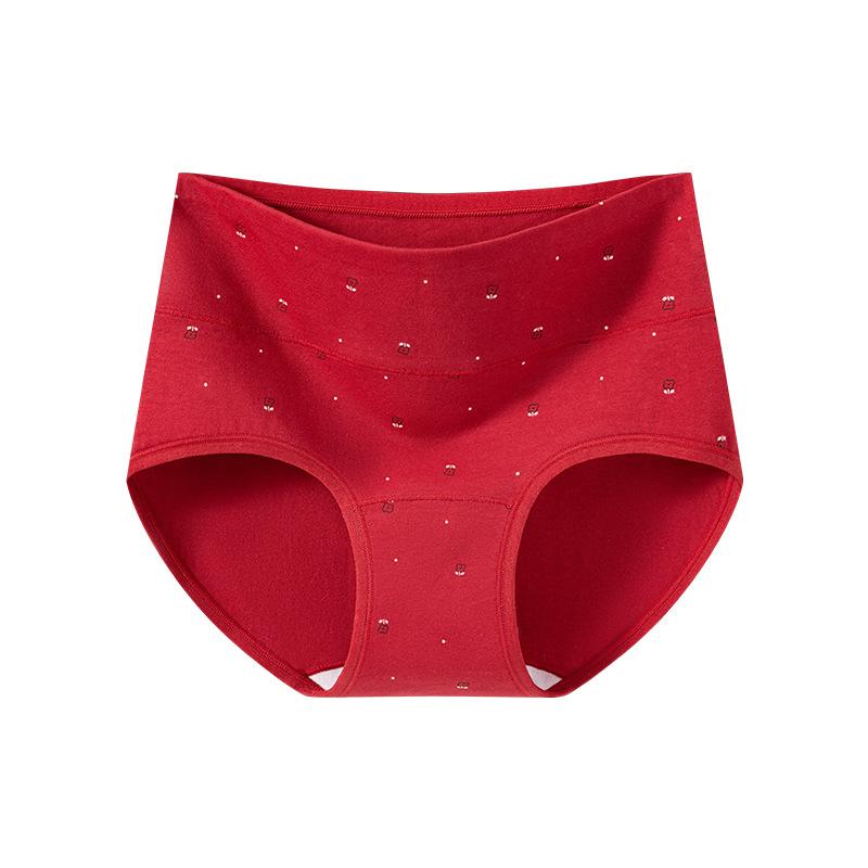 Stor Storlek Dam Vår och Höst År Rent Bomull Hög Midja Mage Icke-märkande Röd Triangel Trosor