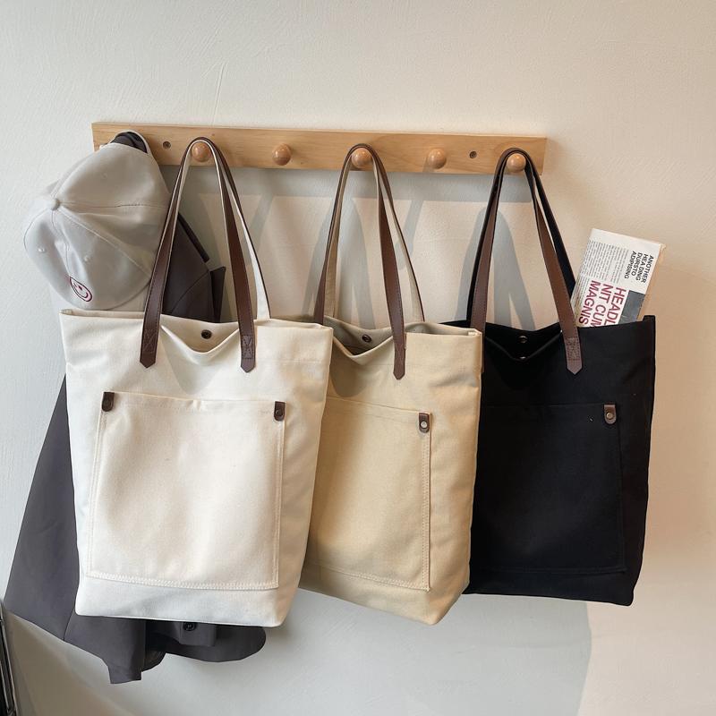 Canvas Bag Solid Color Large Capacity Student Handbag Women's Shoulder Bag Underarm Bag